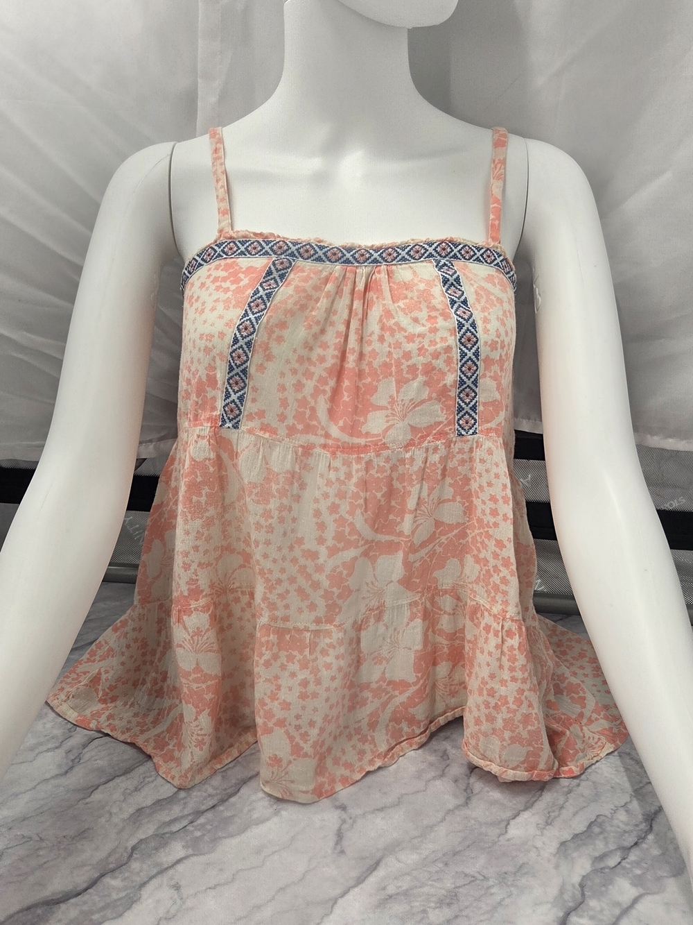 Y2K Hollister Babydoll Camisole Floral Boho Crochet Embroidered Tank Top S